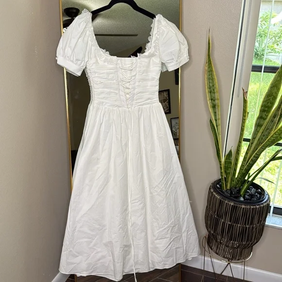 House of CB 'Lulabell' White Stretch Cotton Puff Sleeve Midi Dress NWOT - Picture 7 of 7